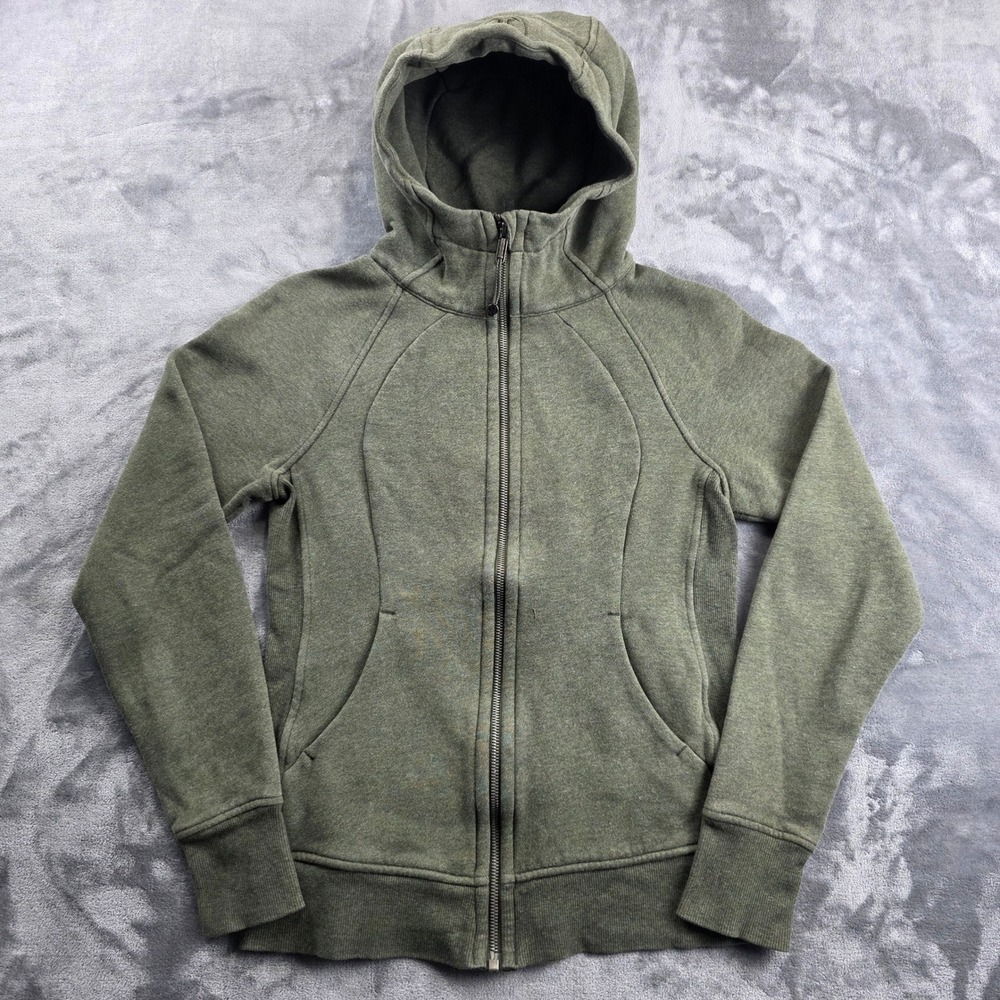 Lululemon Scuba Full Zip Hoodie Womens 6 Green Heathered Cotton Blend Fleece